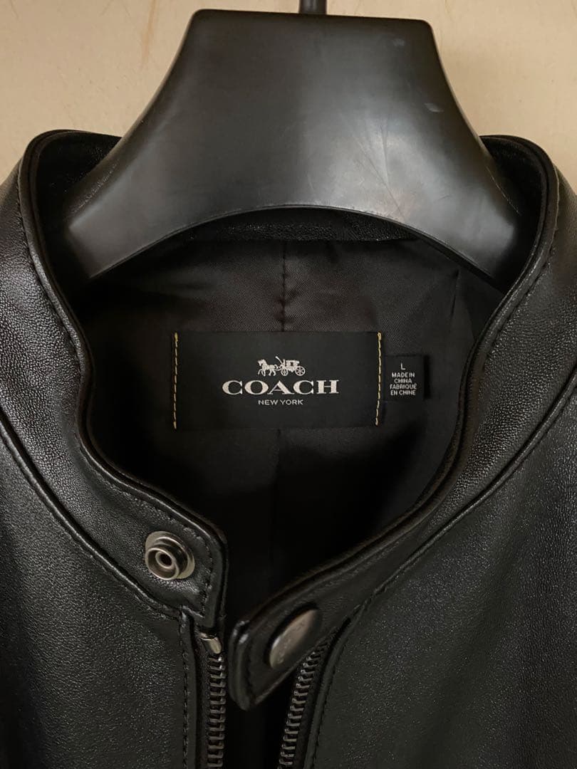 COACH シングルライダースジャケット ブラック Lサイズ