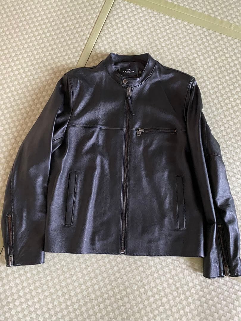COACH シングルライダースジャケット ブラック Lサイズ