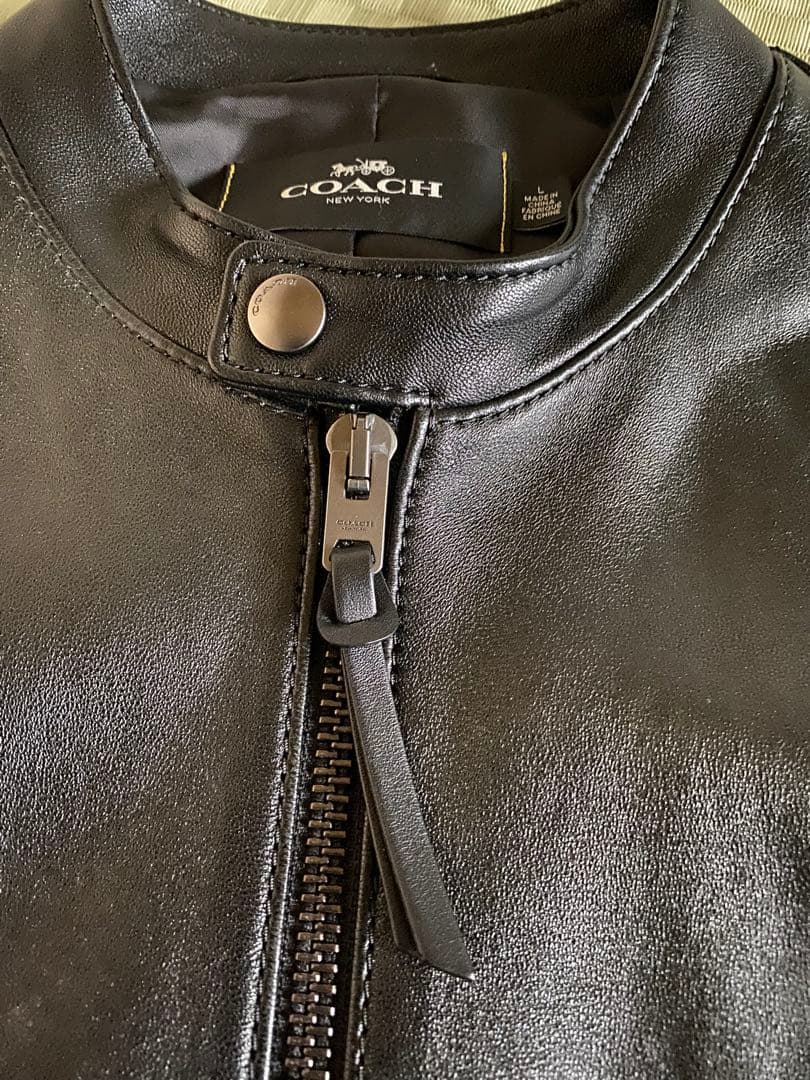 COACH シングルライダースジャケット ブラック Lサイズ