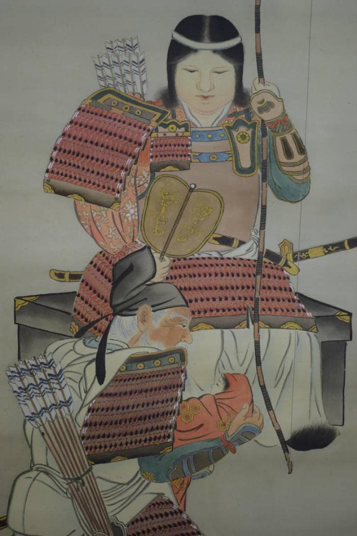 真作/泰麗/神功揚戯れ/神功皇后図/桐共箱付/布袋屋掛軸HG-528