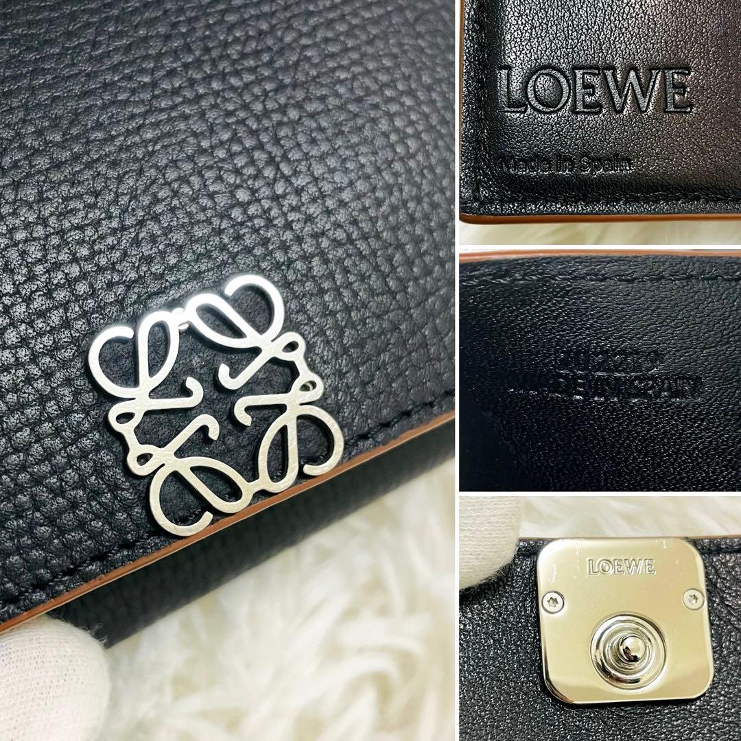 極美✨ロエベ 三つ折り財布 トライフォールド アナグラム レザー ブラック