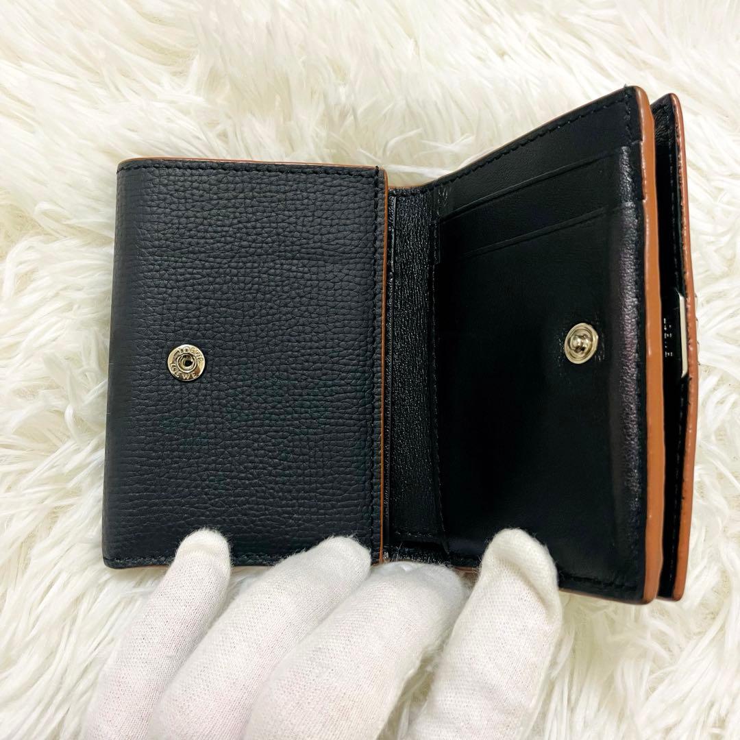 極美✨ロエベ 三つ折り財布 トライフォールド アナグラム レザー ブラック