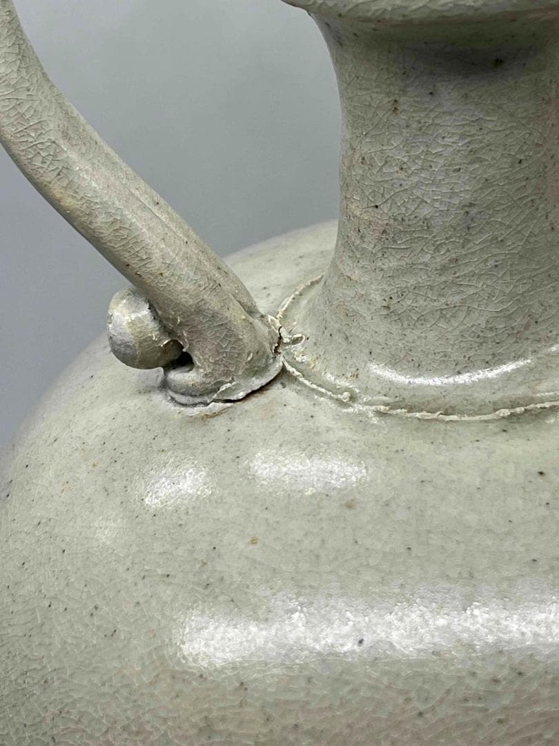 唐時代 白磁双龍耳大尊 巩県窯白瓷 【旧家旧蔵】　希少貴重　花入(B-68)