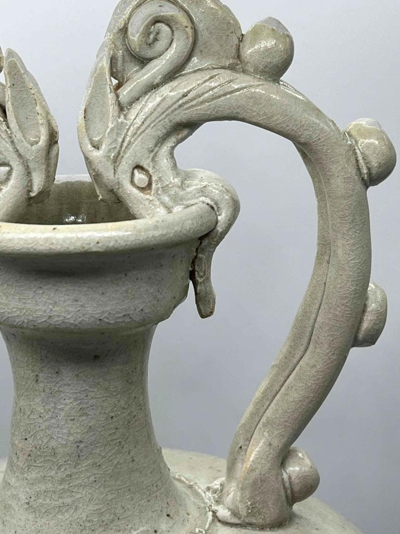 唐時代 白磁双龍耳大尊 巩県窯白瓷 【旧家旧蔵】　希少貴重　花入(B-68)