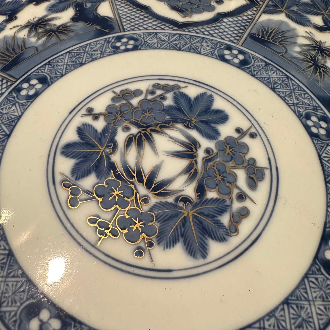 庫山窯　染付　金彩　梅型　大皿　飾り皿　松竹梅