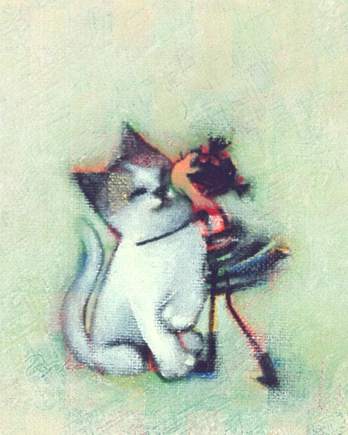油絵 菅家令子 絵 絵画 インテリア額付(白) F3-051621 子猫と女の子
