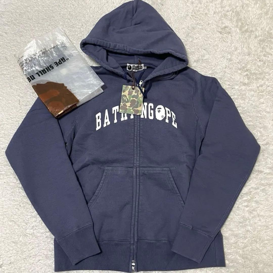 新品 アベイシングエイプ・長袖ジップアップパーカー　M くすみカラー ネイビー系