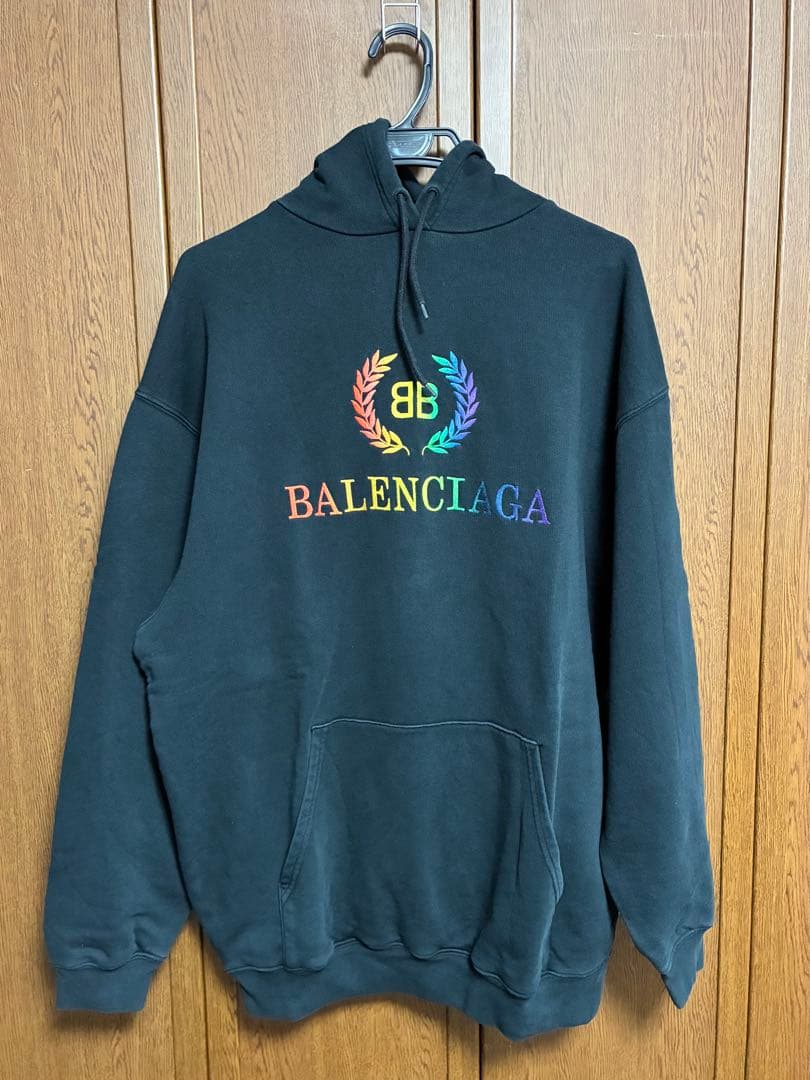 BALENCIAGA ネイビー パーカー XS レインボーロゴ
