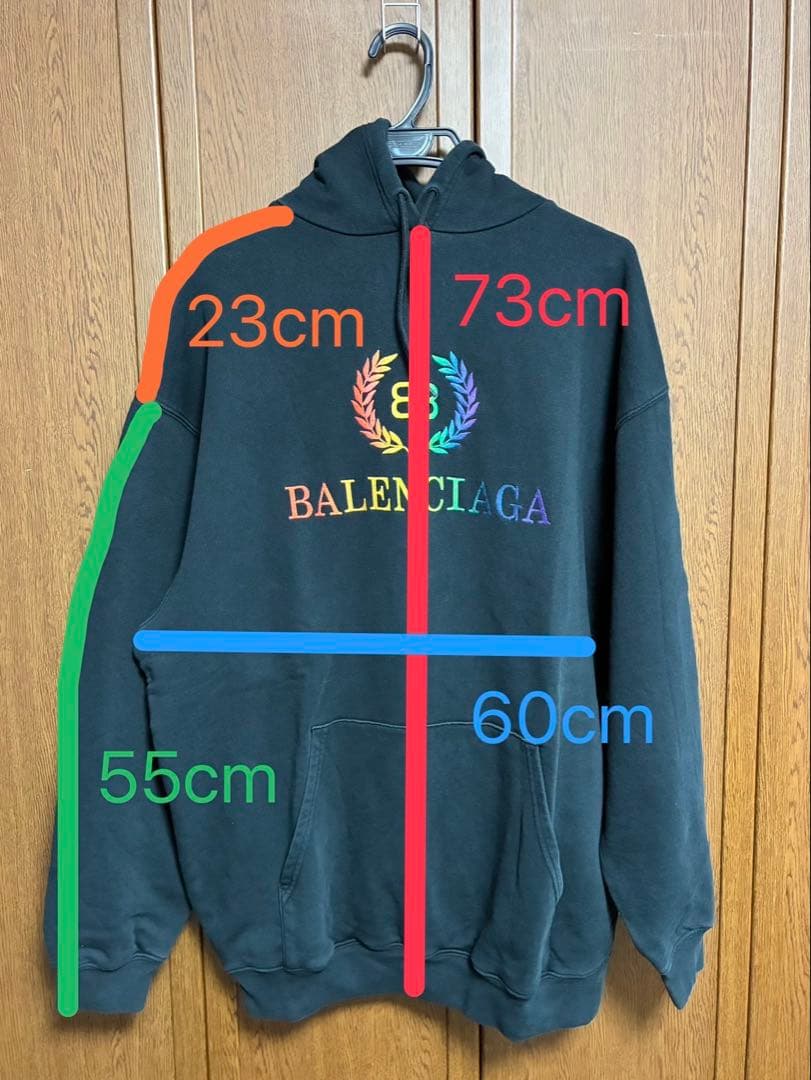 BALENCIAGA ネイビー パーカー XS レインボーロゴ