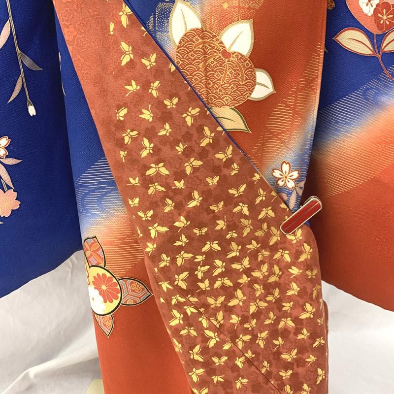 508ag36楽々衿帯揚げ帯締めしごき■七五三 七歳 女児 着物&袋帯■美品