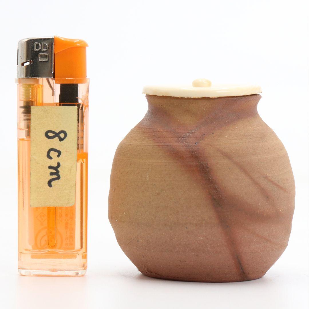 藤沢焼 粉香木窯 茶入 共箱 仕覆付　C804　N1