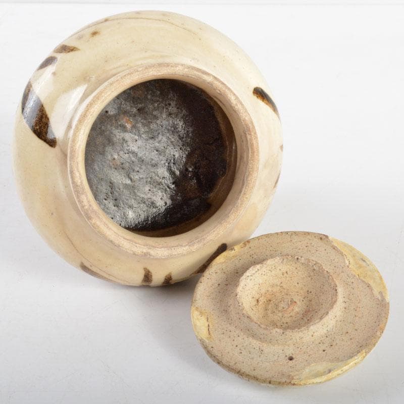 中国　宋　磁州窯　鉄絵　草文　蓋壷　時代箱付　M　R4797