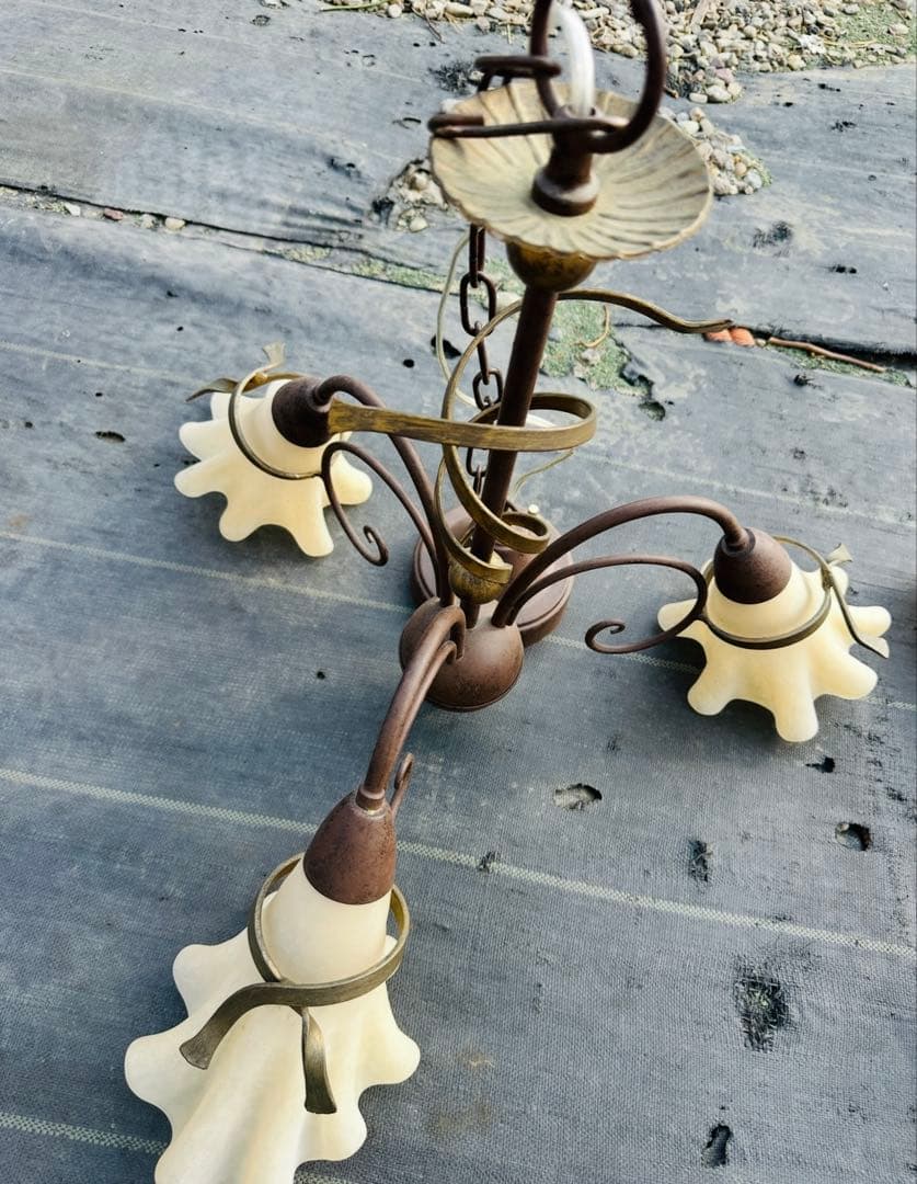 IDC ブラウン・アイボリー シャンデリア 3灯