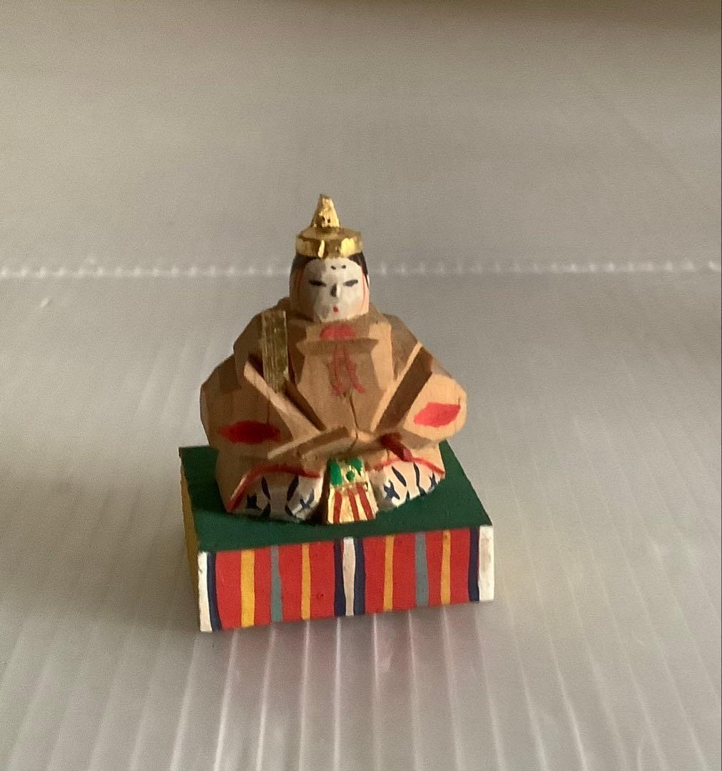 郷土玩具♪奈良一刀彫の豆雛♪金彩木彫彩色♪全体やけ擦れ色落ち♪アンティーク
