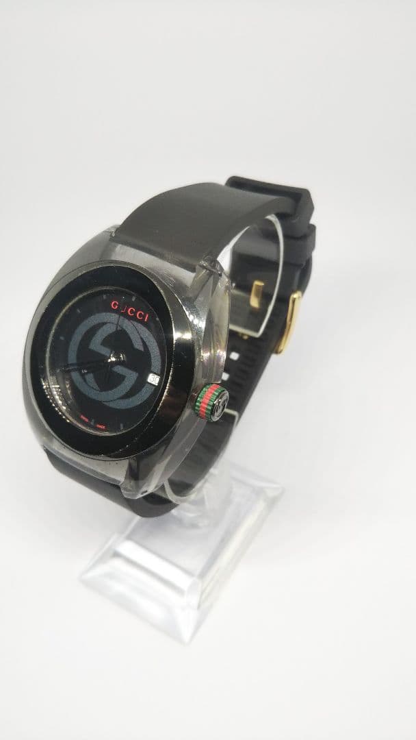 【電池交換済み】GUCCI シンク ブラックラバーベルト 時計