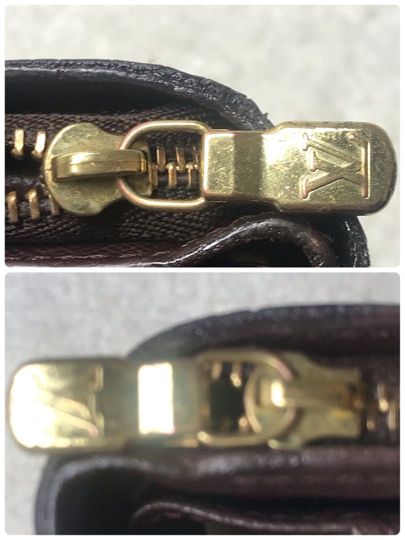 ルイヴィトン　ダミエコンパクトジップ　二つ折りラウンドファスナー　ブラウン