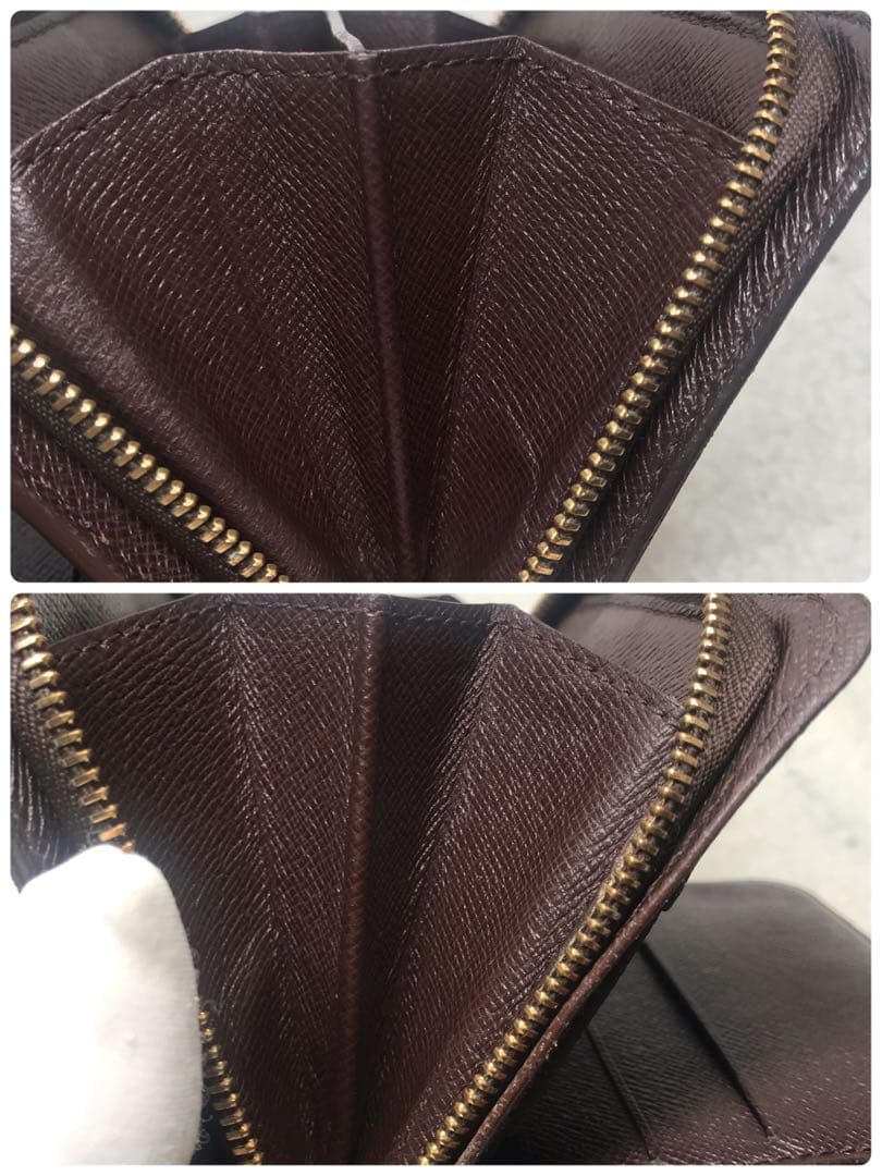 ルイヴィトン　ダミエコンパクトジップ　二つ折りラウンドファスナー　ブラウン