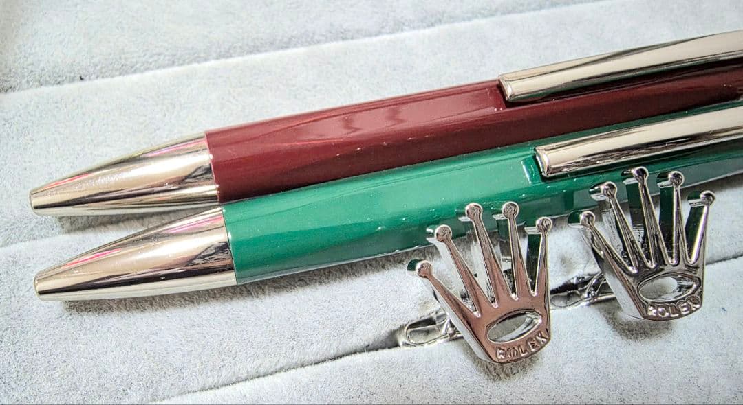 ロレックス　ボールペン2本・カフスセット　グリーン・レッド　新品