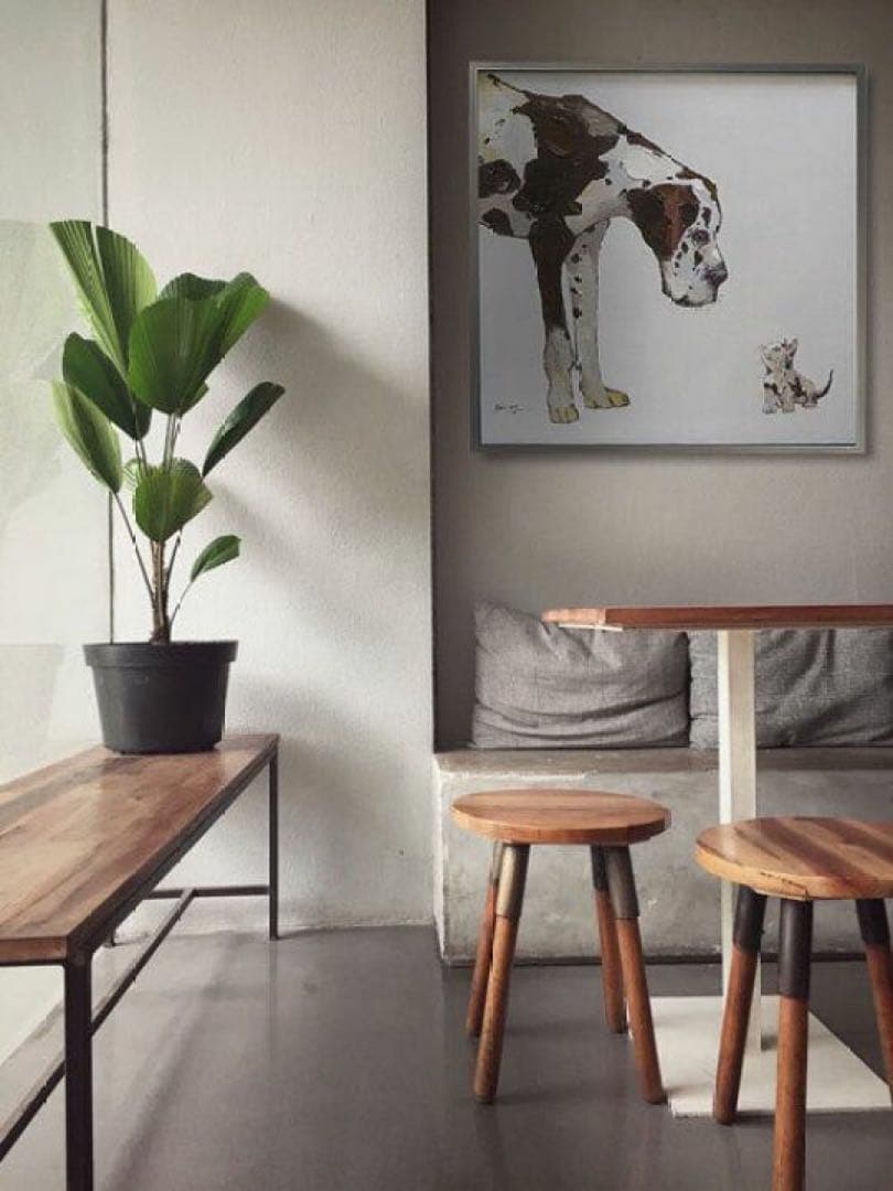 犬と猫　絵画 オイルペイントアート ベストフレンド (L) 油絵　犬と猫