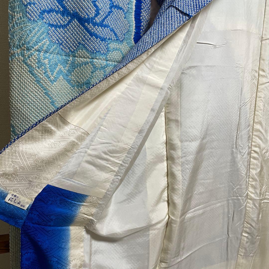 22141 【即購入OK】振袖　総絞りブルー系　呉服店誂え　セット可能【即発送】