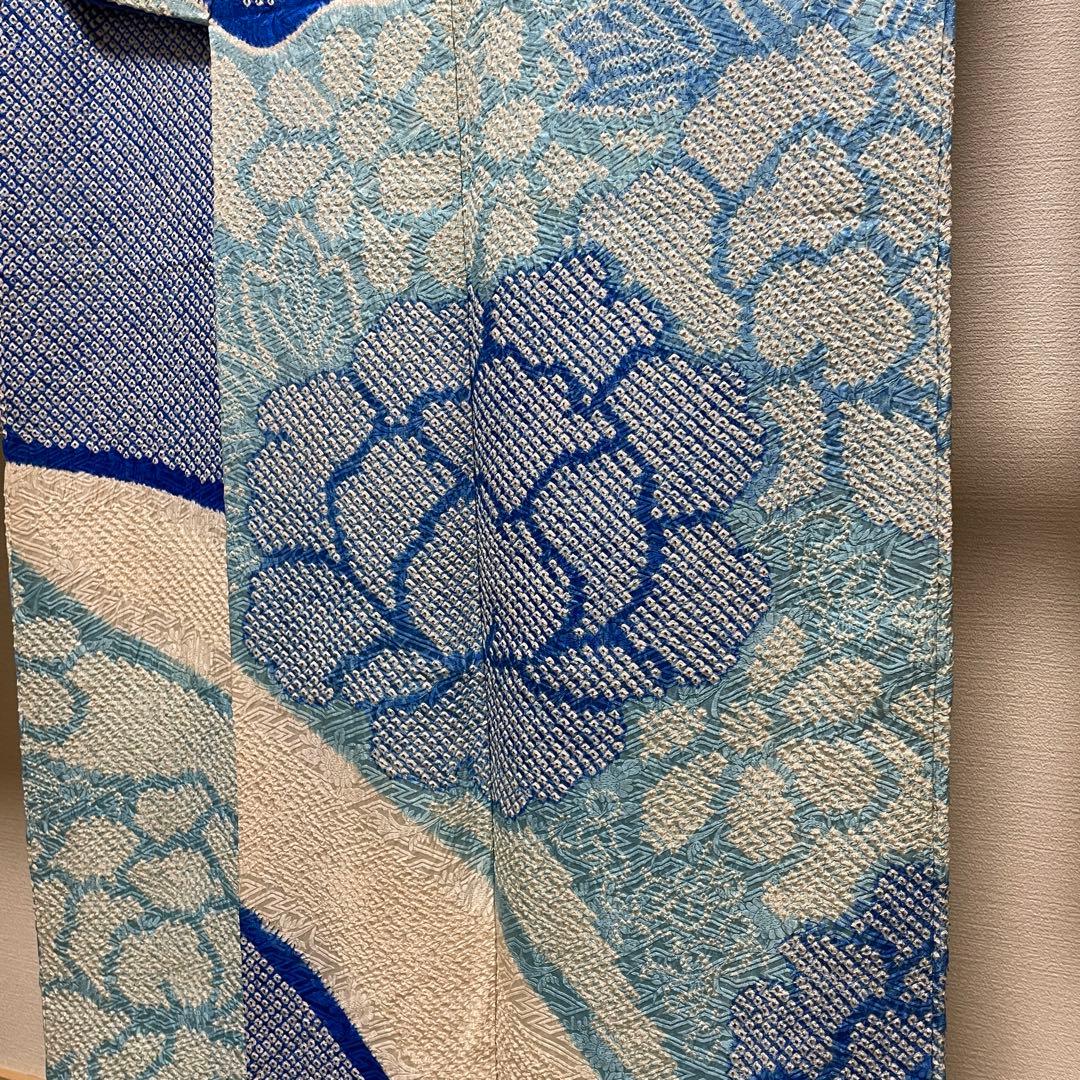 22141 【即購入OK】振袖　総絞りブルー系　呉服店誂え　セット可能【即発送】