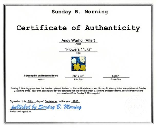 額装品/Sunday B フラワーズ オープンエディション 証明書付/ウォーホル