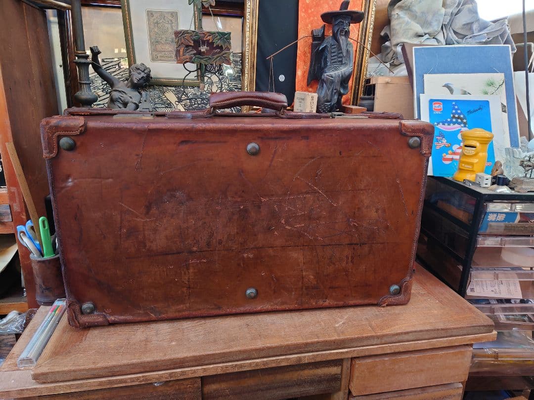 【ジャンク】戦前 革トランク　レトロインテリア　満州国時代　アンティーク　当時物