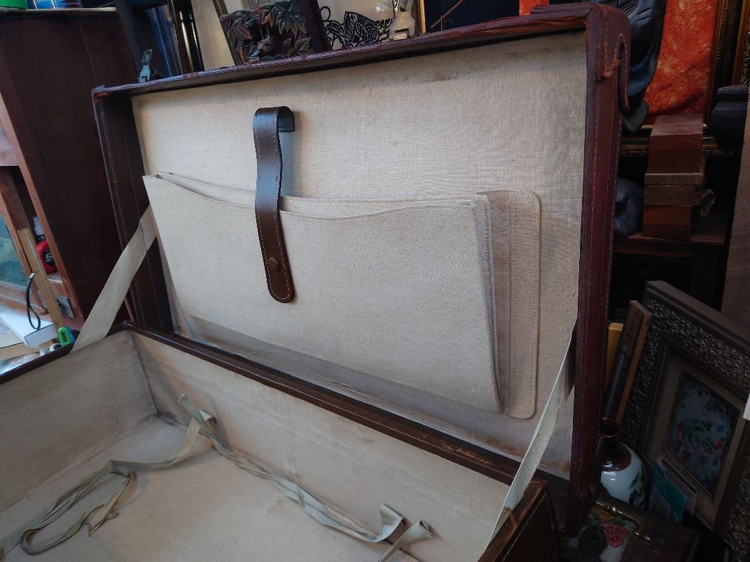 【ジャンク】戦前 革トランク　レトロインテリア　満州国時代　アンティーク　当時物