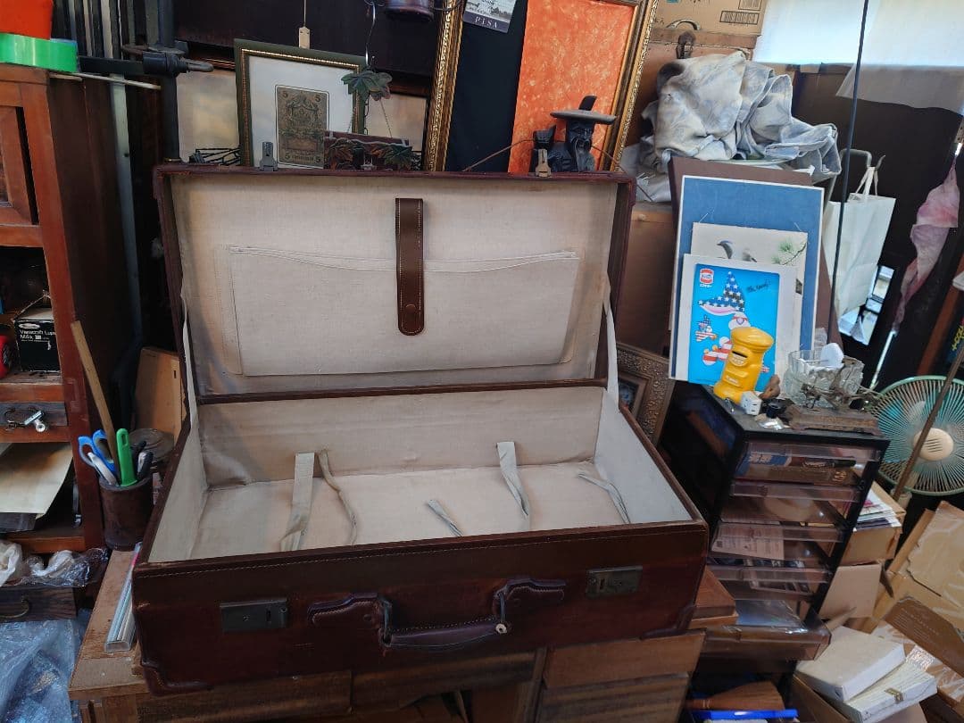 【ジャンク】戦前 革トランク　レトロインテリア　満州国時代　アンティーク　当時物