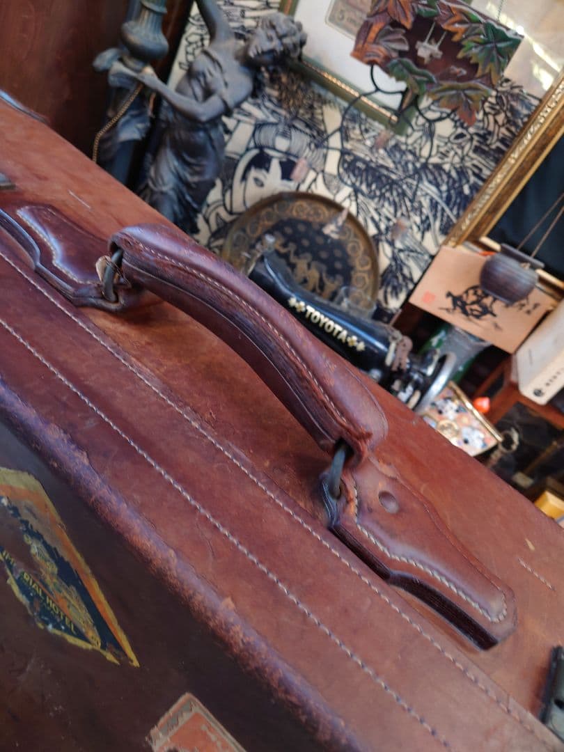 【ジャンク】戦前 革トランク　レトロインテリア　満州国時代　アンティーク　当時物