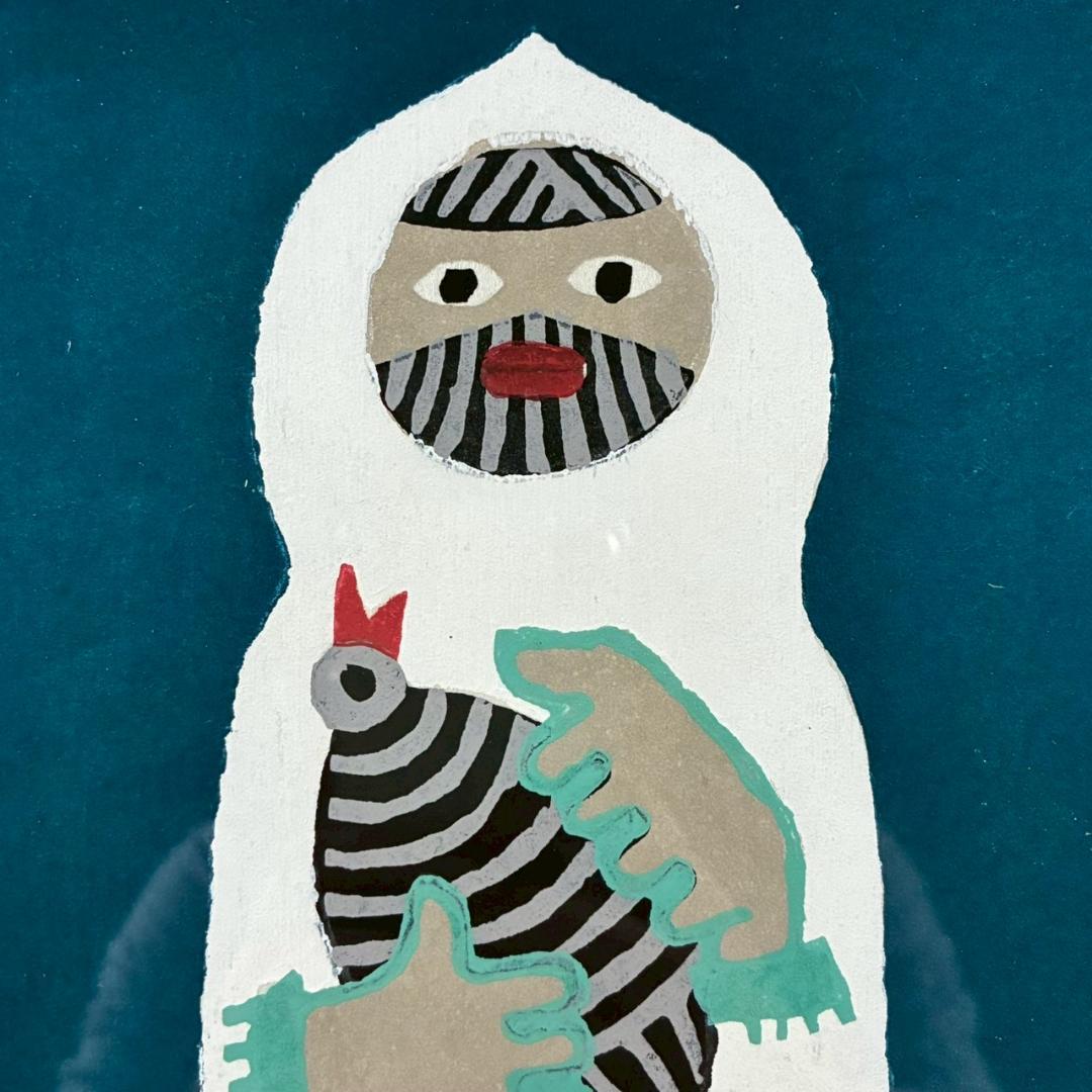 美品 畦地梅太郎「いつくしみ」木版画 直筆サイン入り 1971年作 山男 版画家