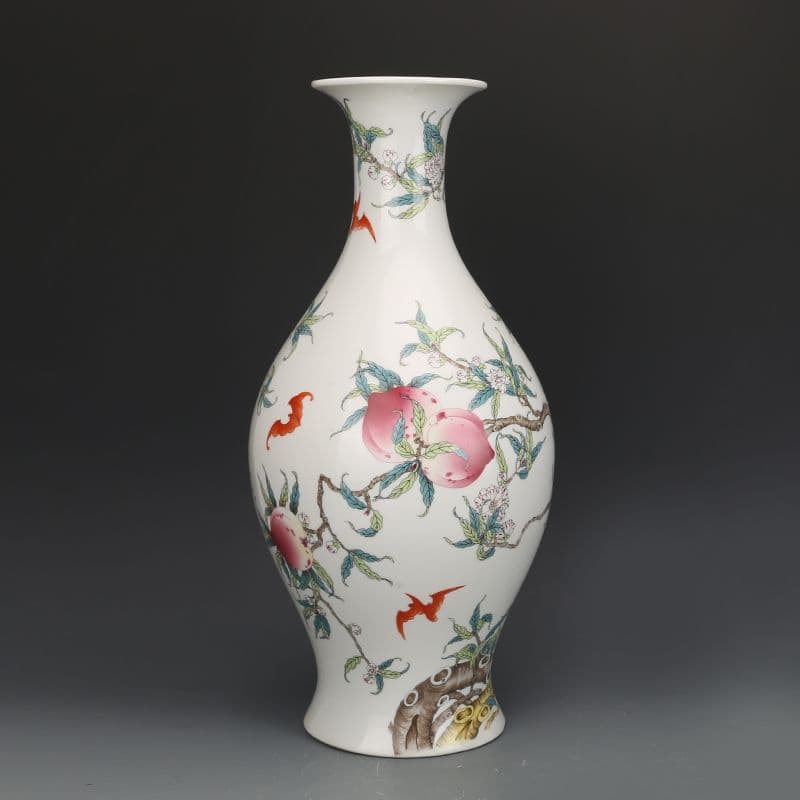 清乾隆粉彩福寿九桃紋オリーブ瓶 景徳鎮 陶磁器 装飾品 現代工芸品 美術品 置物