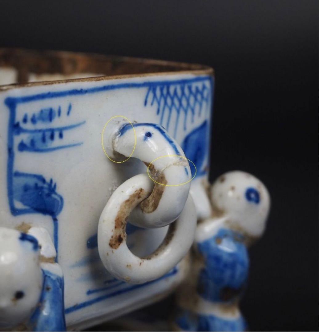 送料無料　『大明成化年製』銘　五童戯亀文香炉