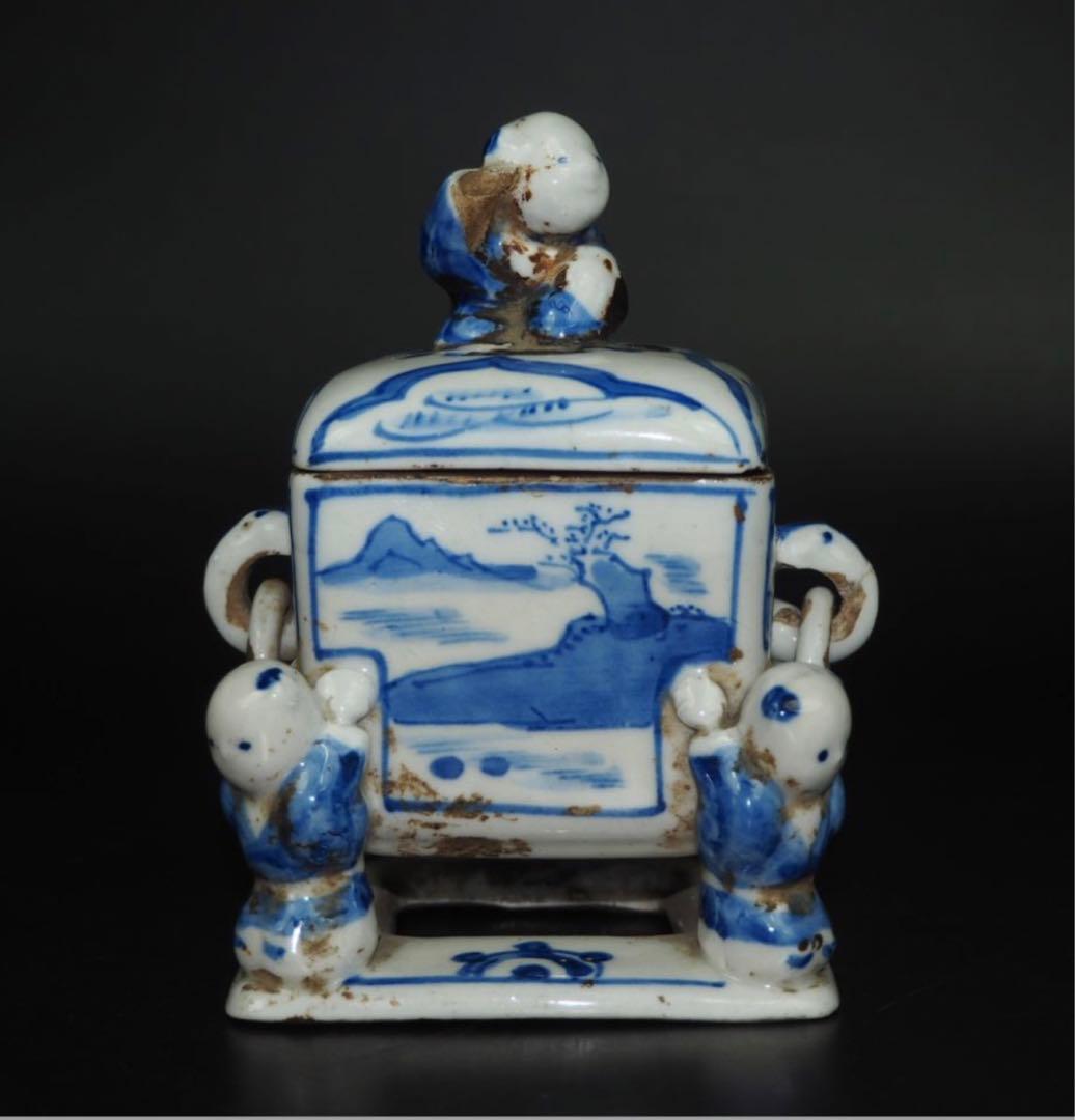 送料無料　『大明成化年製』銘　五童戯亀文香炉