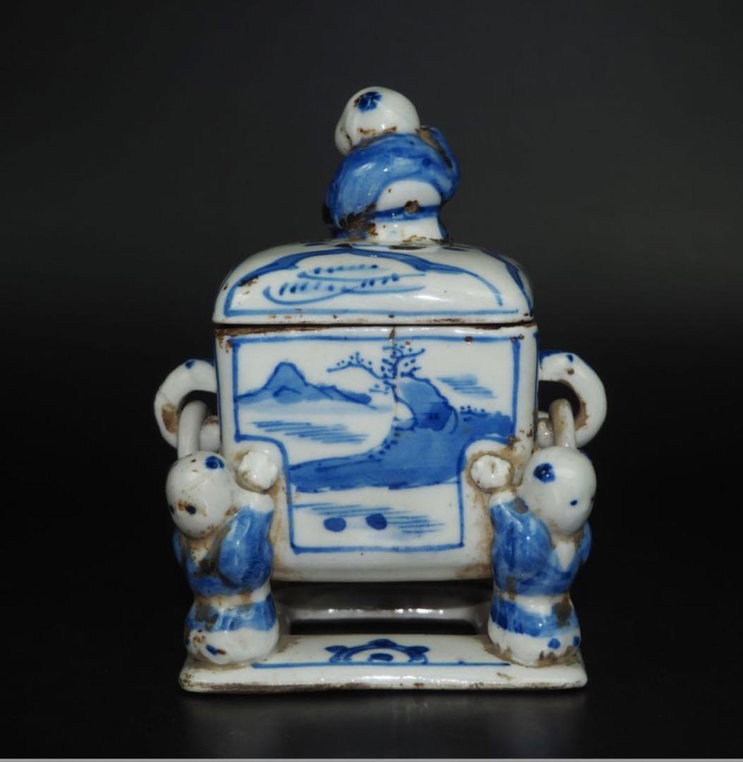 送料無料　『大明成化年製』銘　五童戯亀文香炉