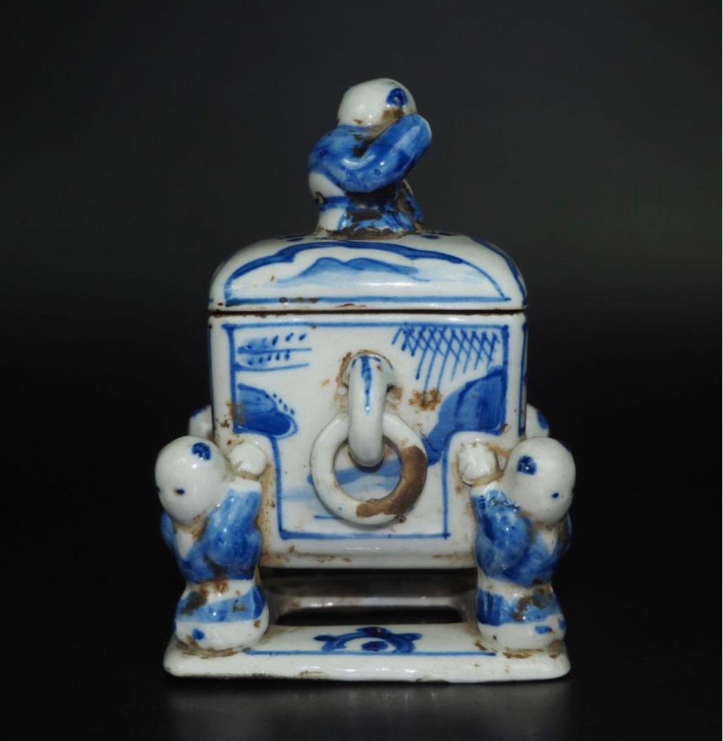 送料無料　『大明成化年製』銘　五童戯亀文香炉