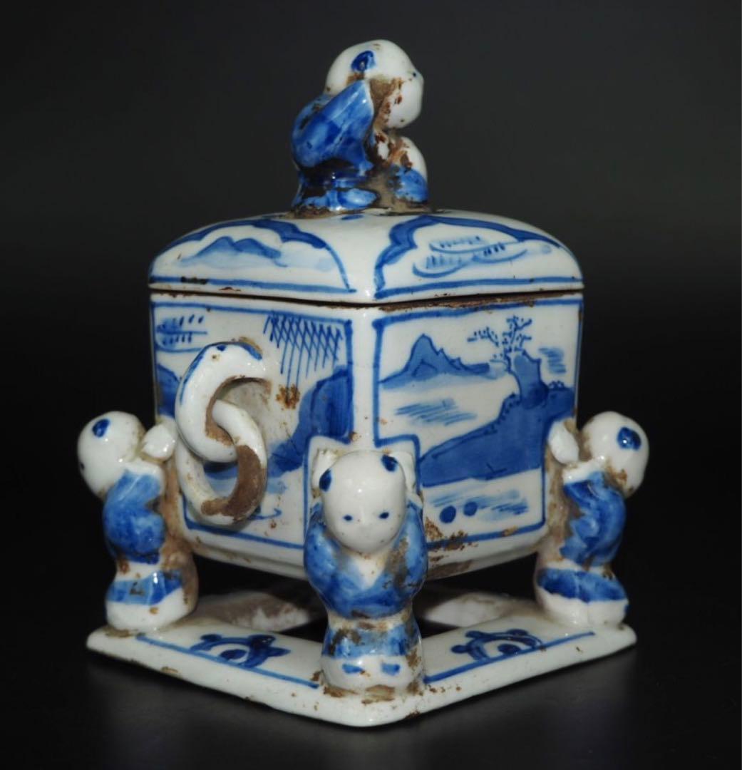 送料無料　『大明成化年製』銘　五童戯亀文香炉