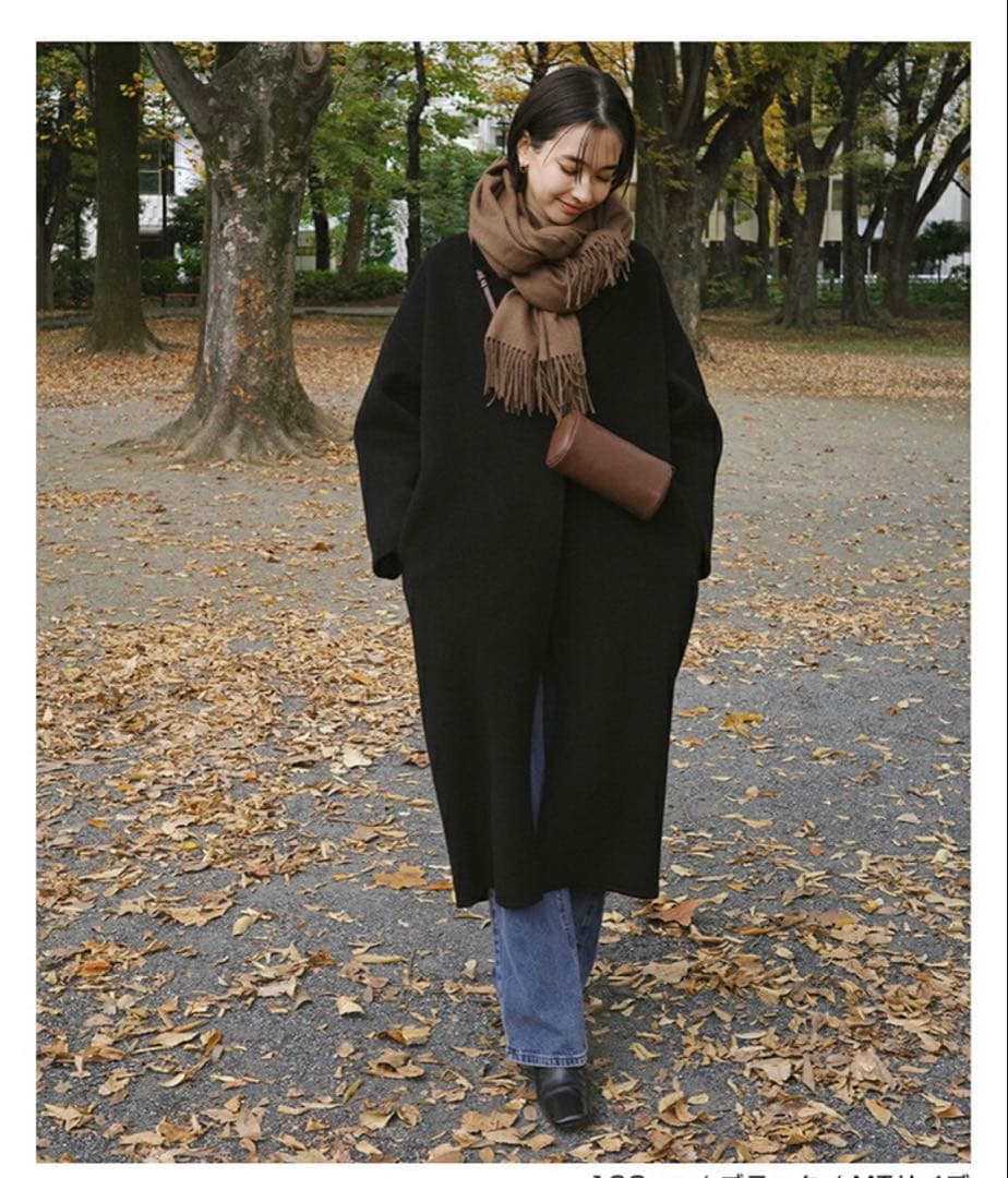 リバー ロング コクーン コート evernavy ブラック