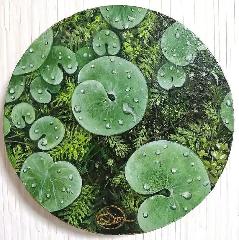 油絵【潤い】1点物の原画/円型キャンバス/作者サイン入り