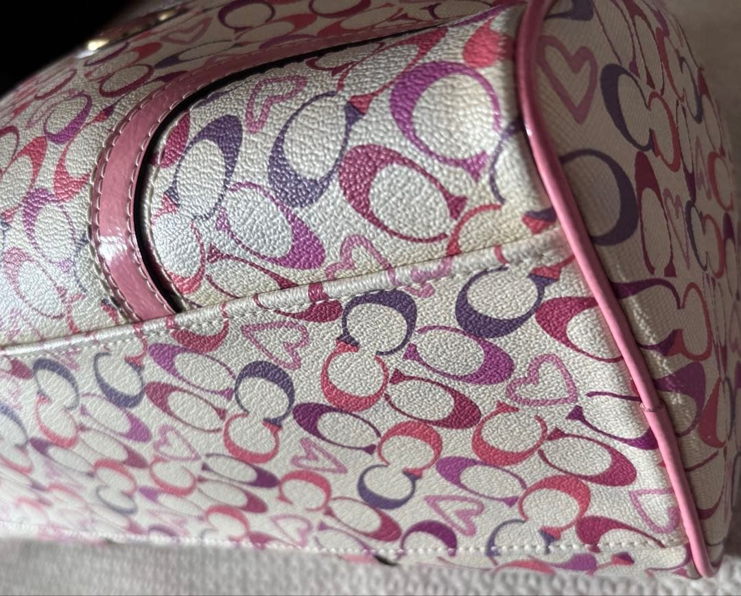 美品　COACH　コーチ　シグネチャー　Y2K ミニボストン　ピンク　ハート