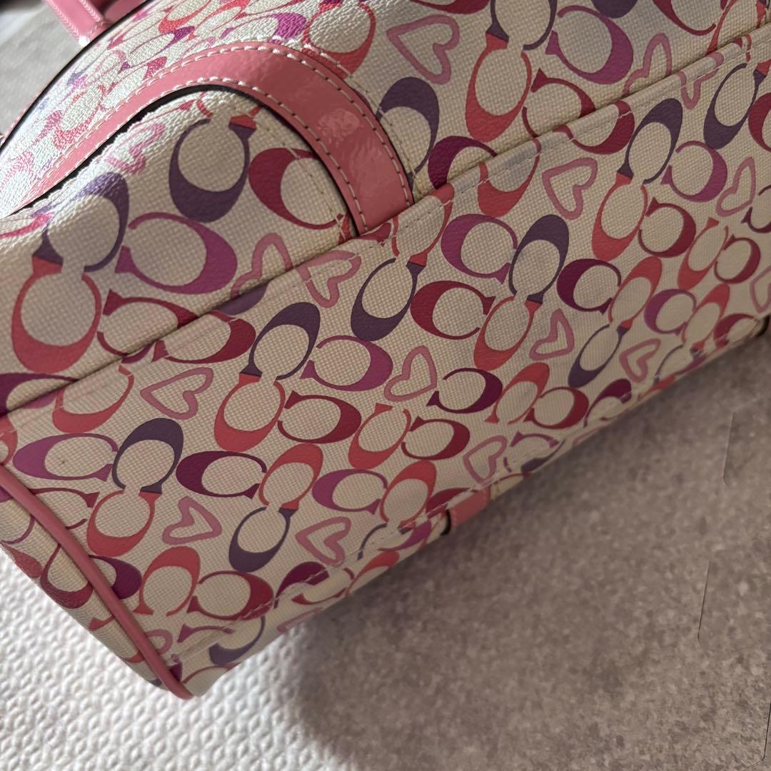 美品　COACH　コーチ　シグネチャー　Y2K ミニボストン　ピンク　ハート