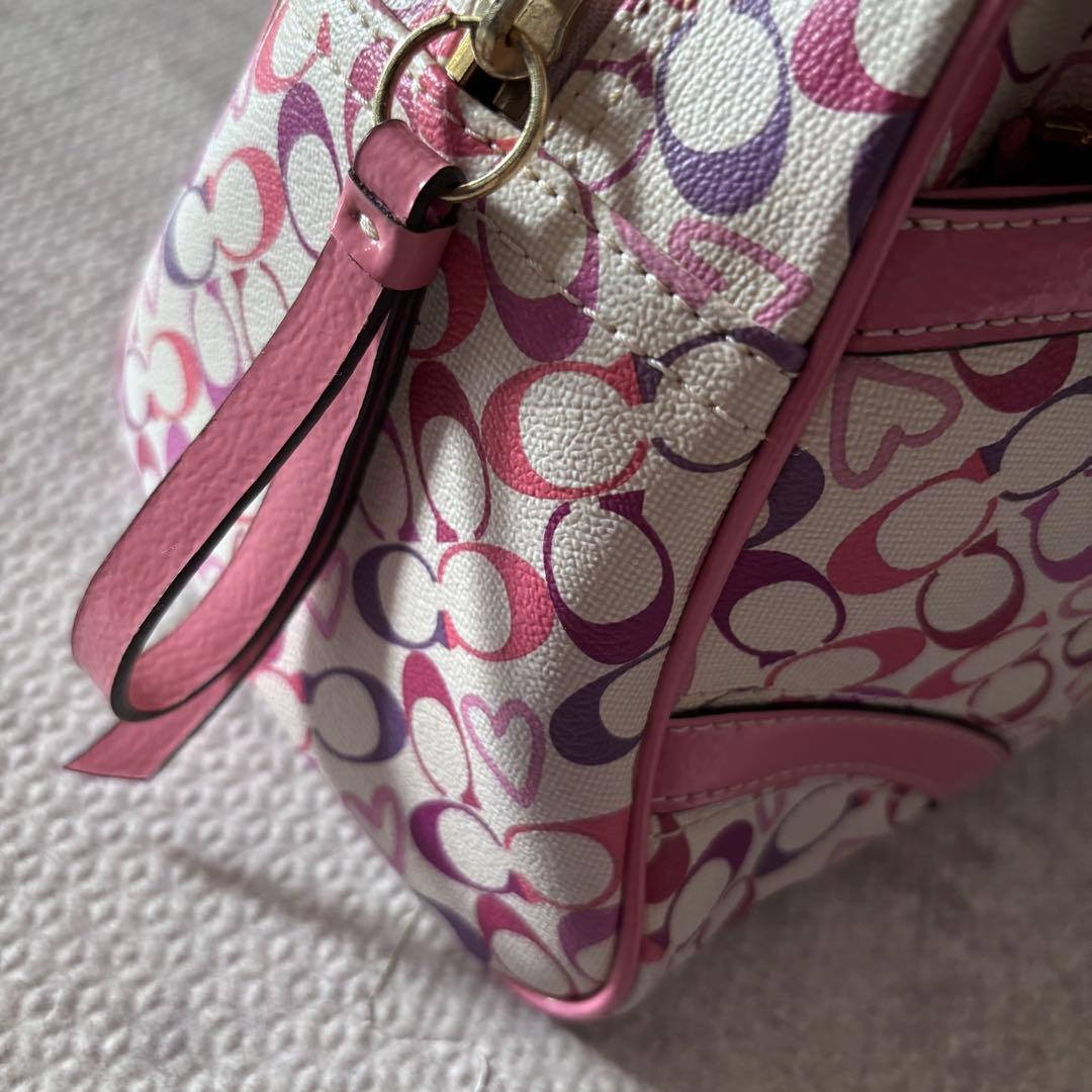 美品　COACH　コーチ　シグネチャー　Y2K ミニボストン　ピンク　ハート