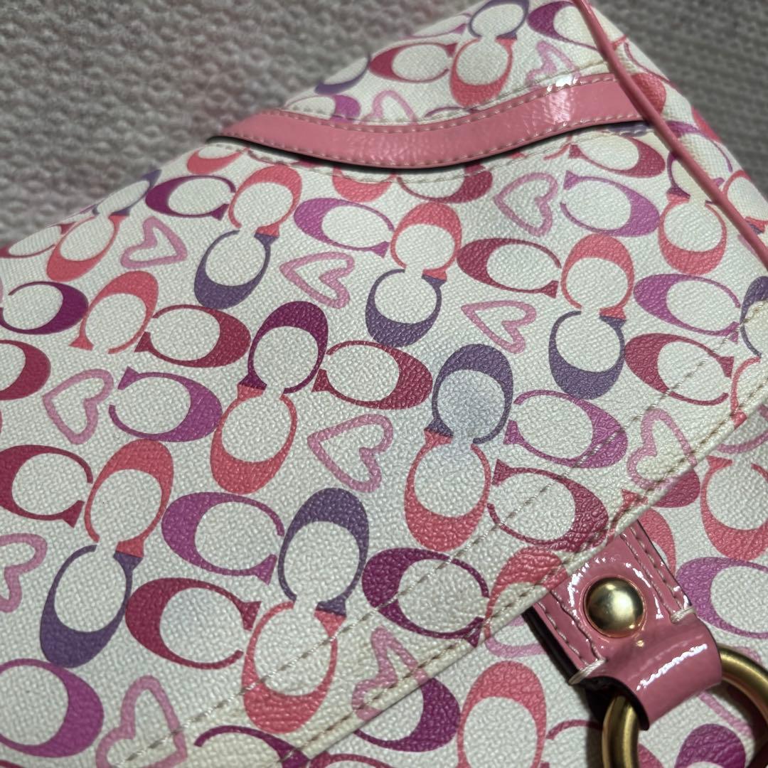 美品　COACH　コーチ　シグネチャー　Y2K ミニボストン　ピンク　ハート