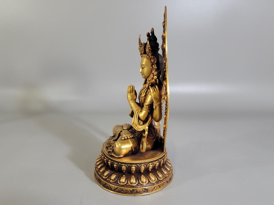 仏教古美術 古銅塗金彫刻 四臂観音仏像 明永楽年施款 古寺買取 唐物 中国美術