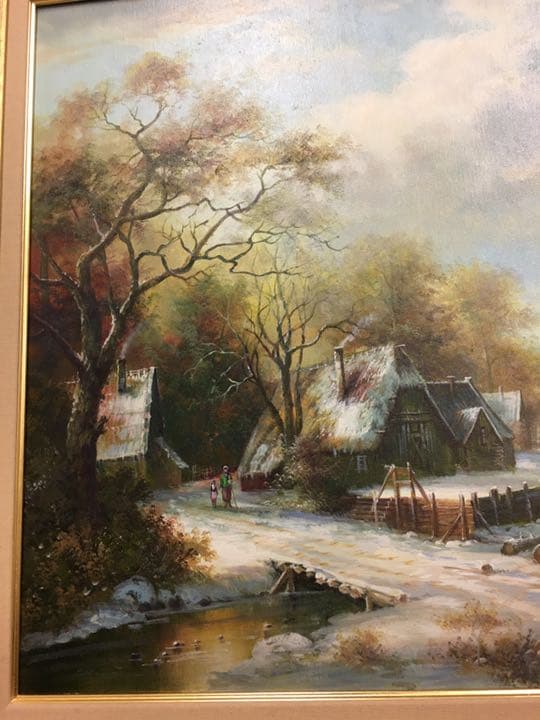 絵画 油絵肉筆画  直筆ヨーロツバ絵画パノラマ冬景画手描き