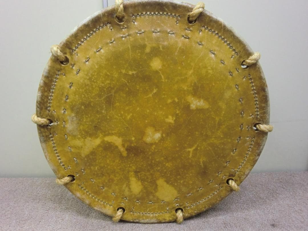 【中古品】締太鼓 面35cm 胴長15cm　台・バチ・バチ用収納袋付き