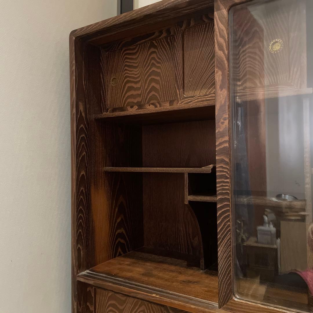 茶箪笥　桑材　木製ガラス扉付き和風収納棚　高さ120cm 食器棚