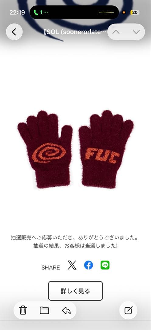 【確実正規品】 SOL x FUC Hairy Gloves 手袋 グローブ