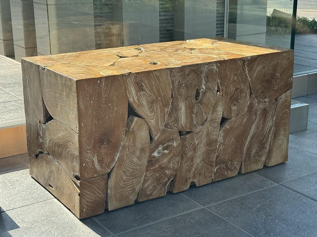 売約済み　チーク無垢材 ブロックベンチ 長椅子 シャビー チェア 銘木家具