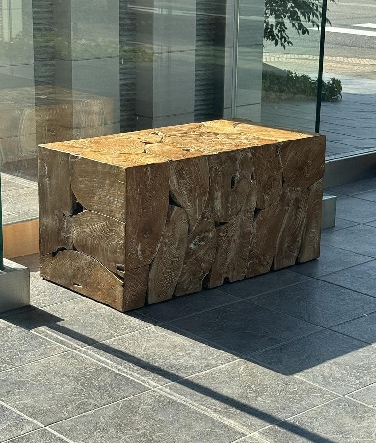 売約済み　チーク無垢材 ブロックベンチ 長椅子 シャビー チェア 銘木家具